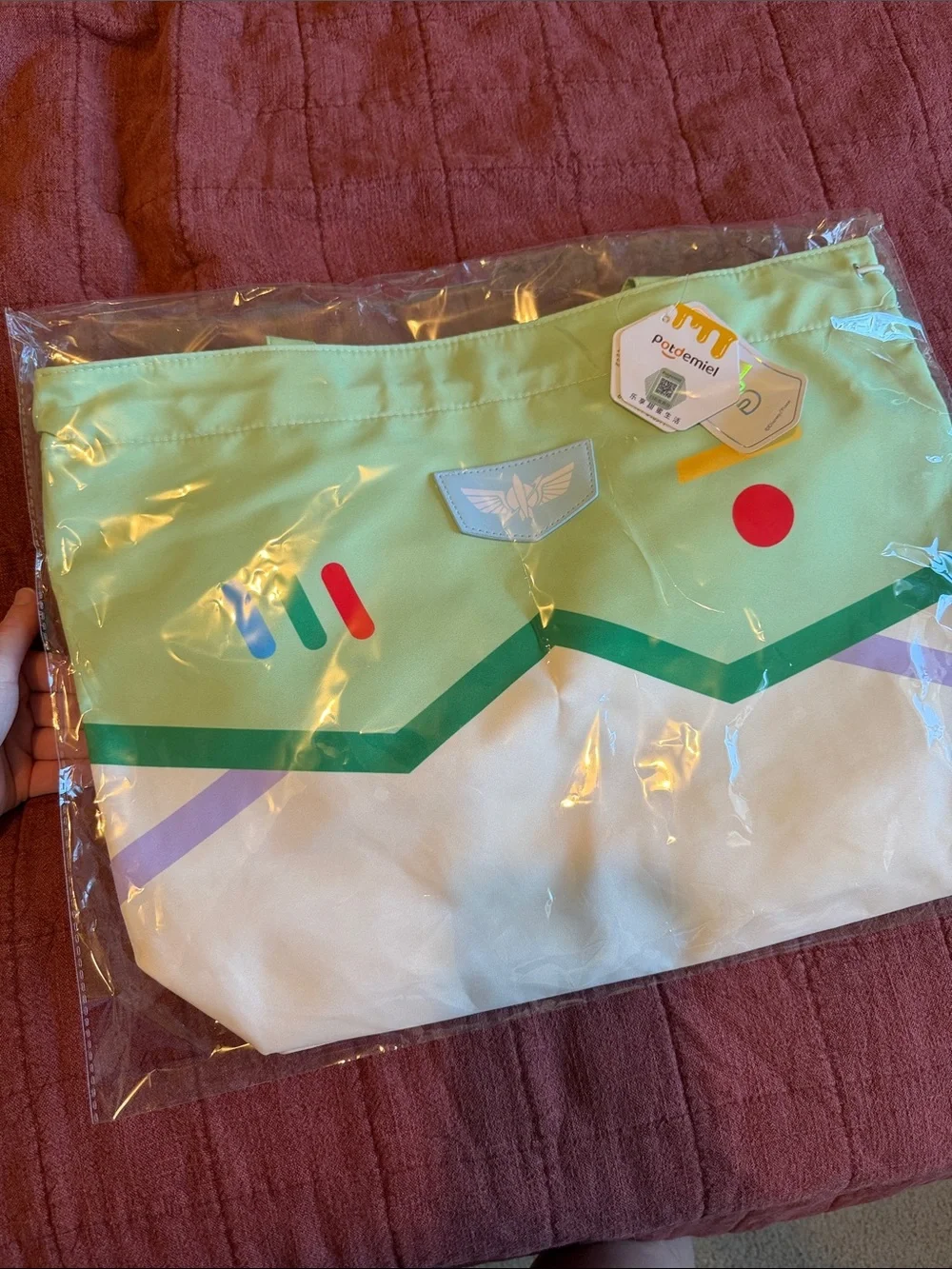 Green & White Buzz Lightyear Tote Bag - Space Emblem Design
